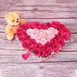 Classic Rose Heart Gift with Plush Companion