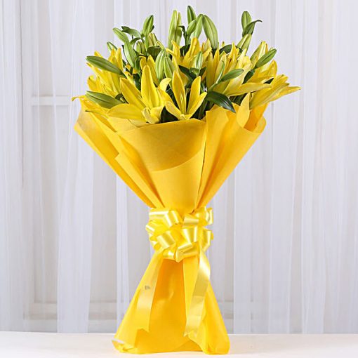 Premium Sunny Yellow Asiatic Lily Bouquet