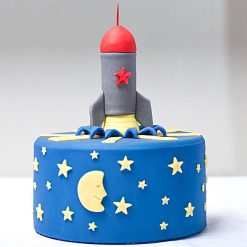 Chocolate Space Rocket Cake - Eggless Fondant Delight