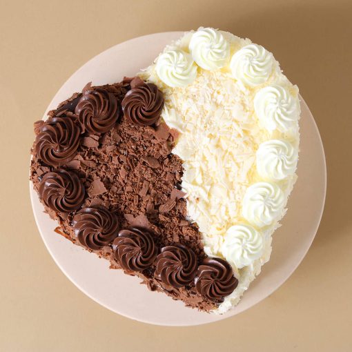 Chocolate Heart Cake Black Forest & White Delight - Image 3