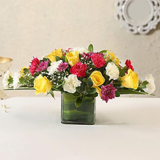 25 Stem Rose and Carnation Vase Arrangement