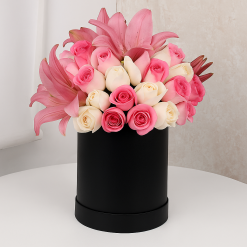 Pink & White Roses Bouquet in Signature Box - 35 Stems