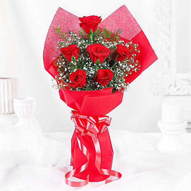Six Red Roses Bouquet - Classic Romantic Gift