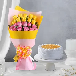 21 Roses Bouquet Pink & Yellow Rose Arrangement