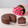 Chocolate Truffle Cake With Pink Roses sliced view