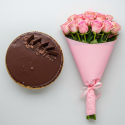 Chocolate Truffle Cake With Pink Roses top view