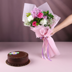 Mixed Blooms Bouquet Chocolate Cake featured