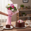 Mixed Blooms Bouquet Chocolate Cake lifestyle
