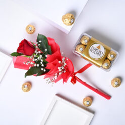 Ferrero Rocher and Single Red Rose Gift