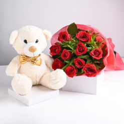 Teddy Bear and Red Roses Gift Combo